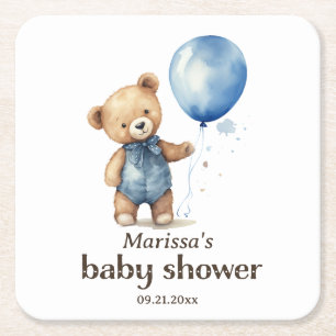 Teddy Bear Boy Baby shower Papier Onderzetter
