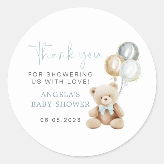 Teddy Bear Boy Baby shower Sticker (Voorkant)