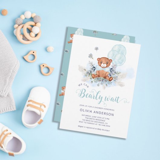 Teddy Bear Boy Baby shower Uitnodiging