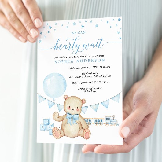 Teddy Bear Boy Baby shower Uitnodiging