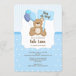 Teddy Bear Boy Baby shower Uitnodiging
