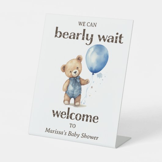 Teddy Bear Boy Baby shower Welkom Reclamebord Met Voetstuk (Voorkant)