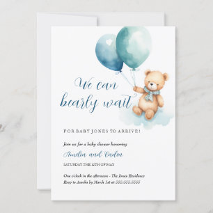 Teddy Bear Boy Barly Wait Baby shower Invitation Kaart