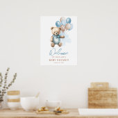 Teddy Bear Boy Blue Baby shower Affiche de bienven (Cuisine)