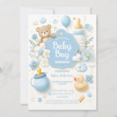 Teddy Bear Boy Blue Baby shower Kaart (Voorkant)