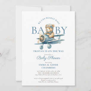 Teddy Bear Boy Blue Barly Wait Baby shower Kaart