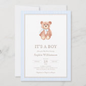 Teddy Bear Boy Classic Baby shower Invitation (Devant)