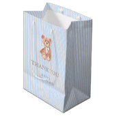 Teddy Bear Boy Classic Blue Stripe Baby shower Medium Cadeauzakje (Voorkant Gekanteld)