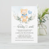 Teddy Bear Boy, Greenery Foliage Baby shower Kaart (Staand voorkant)