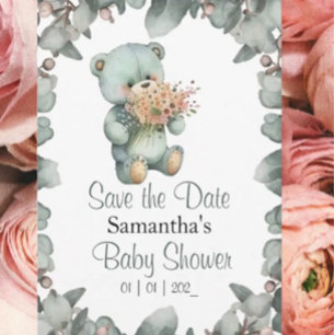 Teddy Bear Boy Groen Baby shower Kaart