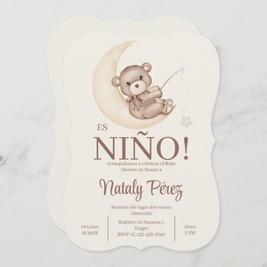 Teddy Bear Boy Invitation espagnole (Devant / Derrière)