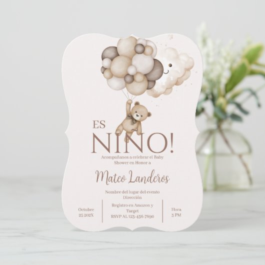 Teddy Bear Boy Invitation espagnole (Debout devant)