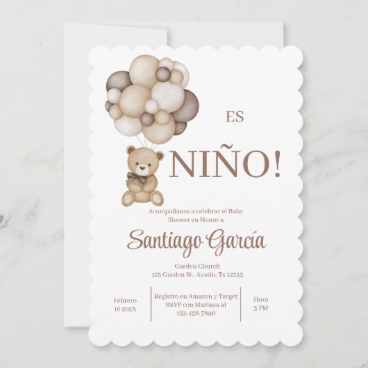 Teddy Bear Boy Invitation espagnole (Devant)