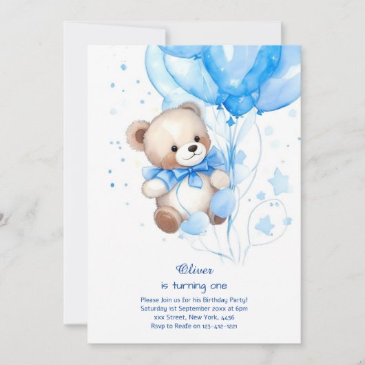 Teddy Bear Boy Invitation pour le premier annivers (Devant)