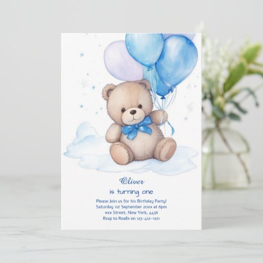 Teddy Bear Boy Invitation pour le premier annivers (Debout devant)