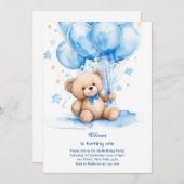 Teddy Bear Boy Invitation pour le premier annivers (Devant / Derrière)
