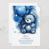 Teddy Bear Boy Invitation pour le premier annivers (Devant / Derrière)