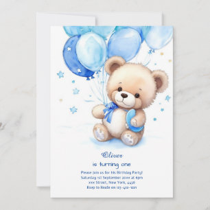 Teddy Bear Boy Invitation pour le premier annivers