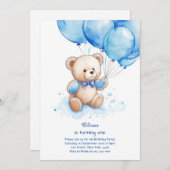 Teddy Bear Boy Invitation pour le premier annivers (Devant / Derrière)