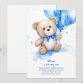 Teddy Bear Boy Invitation pour le premier annivers (Devant / Derrière)
