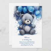 Teddy Bear Boy Invitation pour le premier annivers (Devant / Derrière)