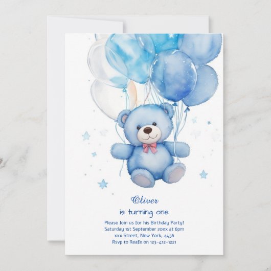 Teddy Bear Boy Invitation pour le premier annivers (Devant)