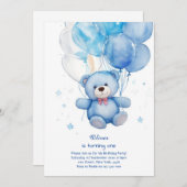 Teddy Bear Boy Invitation pour le premier annivers (Devant / Derrière)