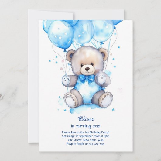 Teddy Bear Boy Invitation pour le premier annivers (Devant)