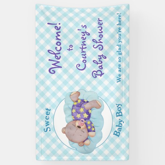 Teddy Bear Boy Sleeping Baby shower Spandoek (Verticaal)