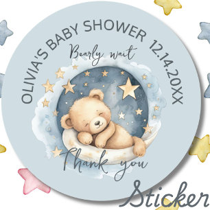 Teddy Bear Boy wacht nauwelijks op Baby shower Ronde Sticker