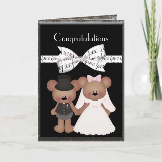 Teddy Bear Bride & Groom Wedding Kaart (Voorkant)