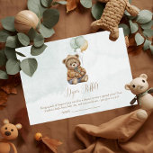 Teddy Bear Brown Sage Green Balloons Baby Informatiekaartje