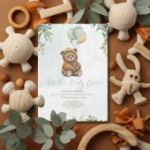 Teddy Bear Brown Sage Green Balloons Baby Kaart