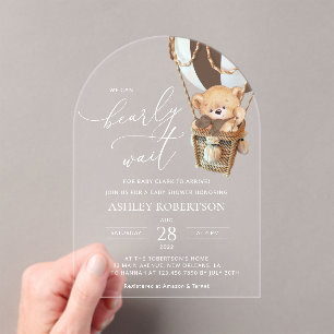 Teddy Bear, Bruine Hete Luchtballon, Baby shower Acryl Uitnodigingen