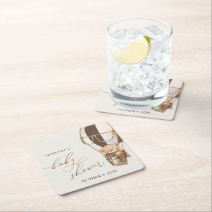 Teddy Bear, Bruine Hete Luchtballon, Baby shower Vierkante Kartonnen Onderzetter