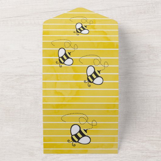 Teddy Bear Bumblebee Honey Baby shower All In One Uitnodiging (Buitenkant)