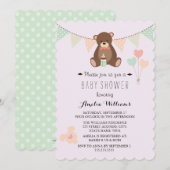 Teddy Bear Bunting Girl Baby shower Invitation (Devant / Derrière)
