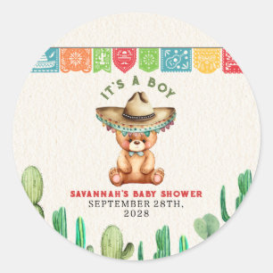 Teddy Bear Cactus Boy Baby shower Fiesta Ronde Sticker