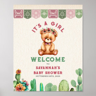 Teddy Bear Cactus Girl Baby shower Fiesta Poster