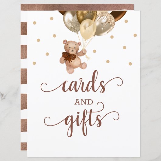 Teddy Bear Cards en Gifts Table Sign Baby shower (Voorkant / Achterkant)