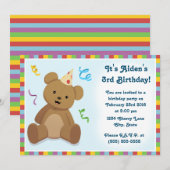 Teddy Bear Children's Birthday Invitation Kaart (Voorkant / Achterkant)