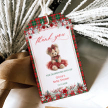 Teddy Bear Christmas Girl Baby shower Bedankt