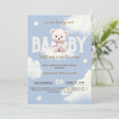 Teddy Bear Cloud 9 Bearly Wait Blue Boy Shower Kaart (Staand voorkant)
