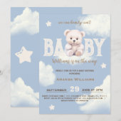 Teddy Bear Cloud 9 Bearly Wait Blue Boy Shower Kaart (Voorkant / Achterkant)