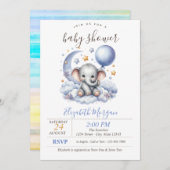 Teddy Bear Cloud Stars Stripes Baby shower Kaart (Voorkant / Achterkant)