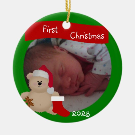Teddy Bear Custom First Christmas Ornament (Voorkant)