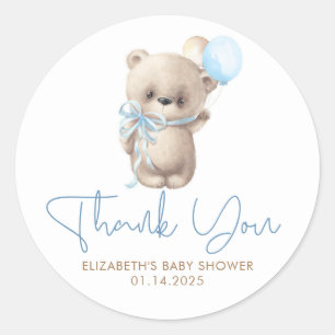 Teddy Bear Cute Blue Brown Baby shower Dank je wel Ronde Sticker