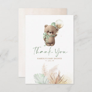 Teddy Bear Cute Sage Green Baby shower Dank u wel Bedankkaart