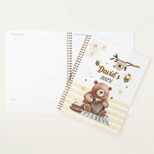 Teddy bear cute school planner with honey pot (Devant avec enveloppe)
