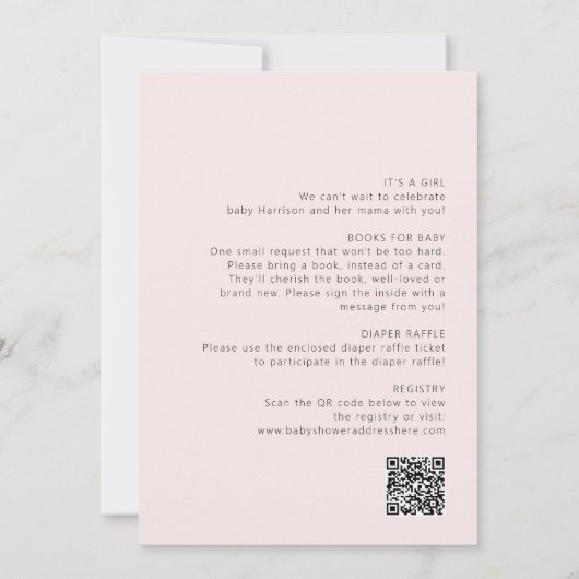 Teddy Bear Details QR Code Meisje Baby shower Kaart (Achterkant)